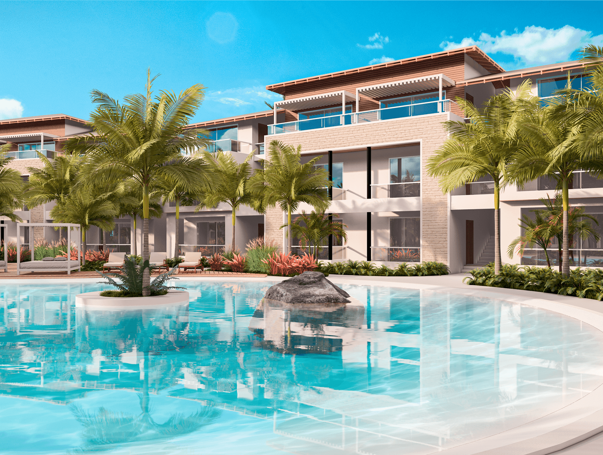 118 apartments with 1 and 2 bedrooms with design integrated to the serenity of Dominicus. Ideal for living or investing with access to beach club, pool and rental management included.