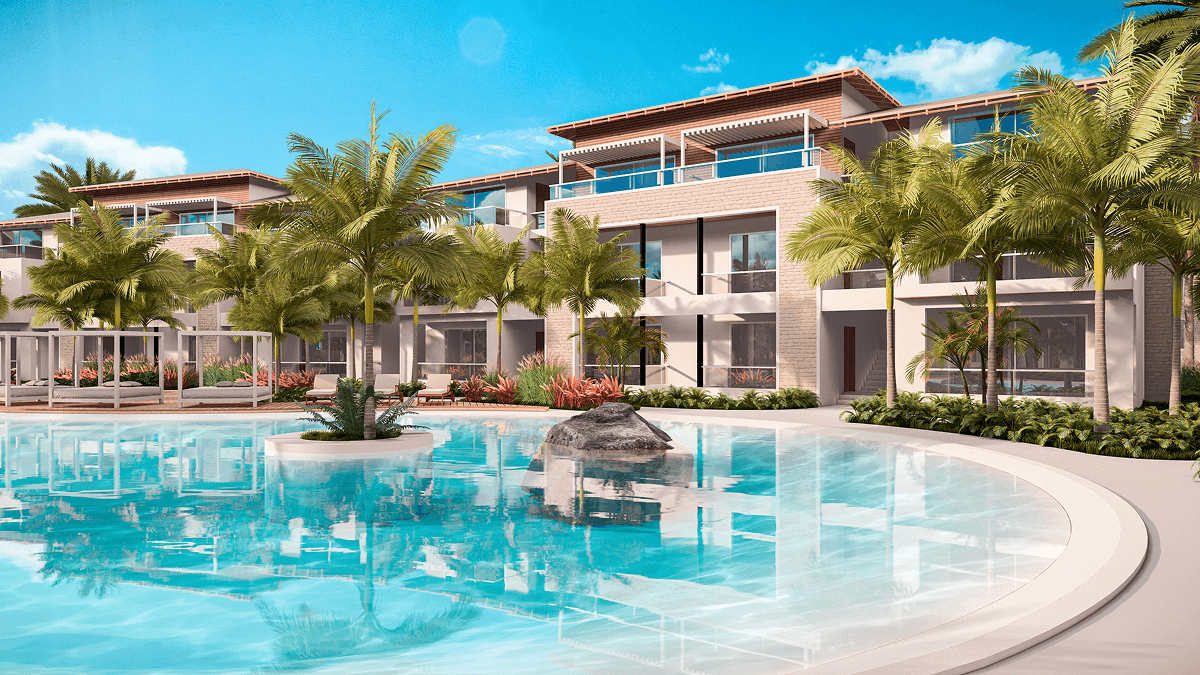 Emerald Garden II is a residential complex with contemporary tropical architecture in Dominicus Americanus, Bayahíbe, designed for peaceful living or investment.