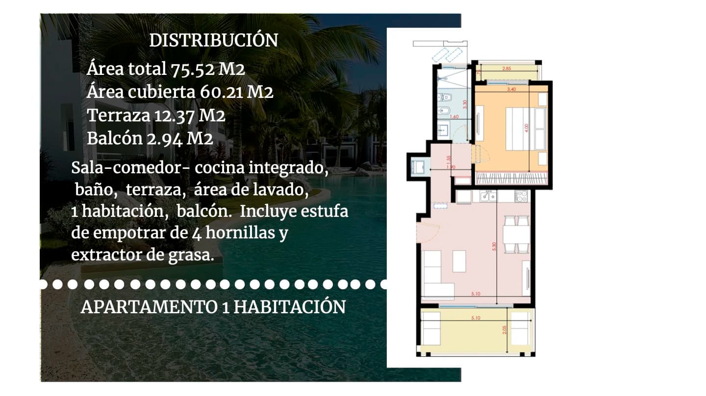 Plano de apartamento de 1 habitación en Estrella Gardens Condos