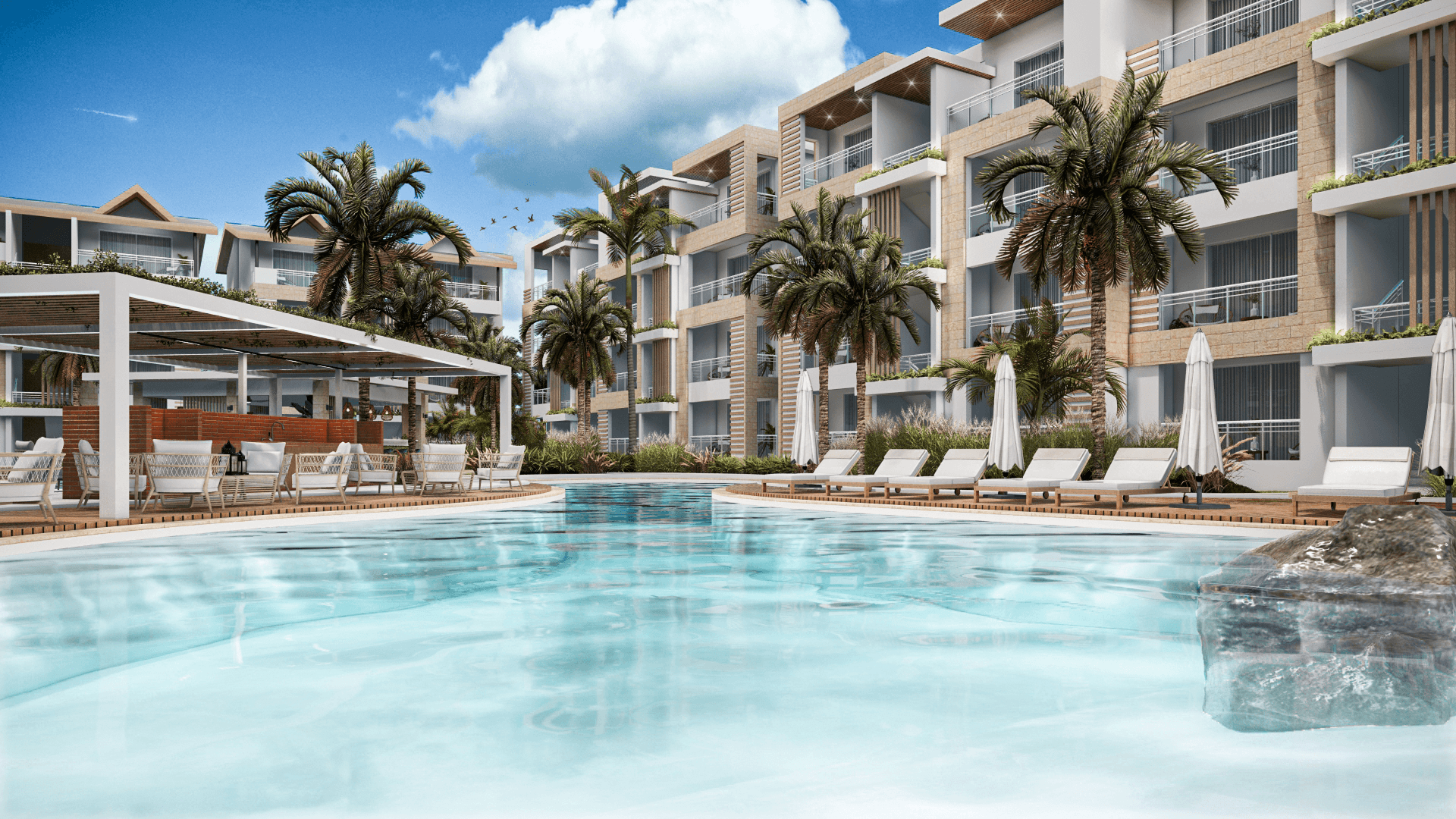 68 apartamentos amueblados distribuidos en 10 edificios, con club de playa exclusivo, piscina, restaurante y gestión de renta incluida. Ubicado cerca de Playa Dominicus, es ideal para inversionistas visionarios.